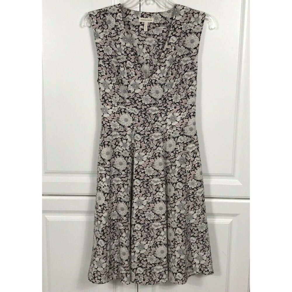 Rebecca Taylor Dress Size 4 Lindsay Black Pink Floral Silk Sleeveless V Neck